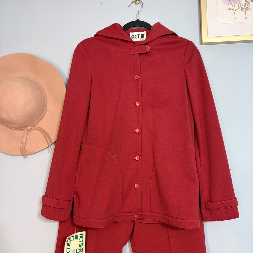 Vintage 70s Act III Rust Red Hooded Jacket and Pants Set NWT Retro Sportswear